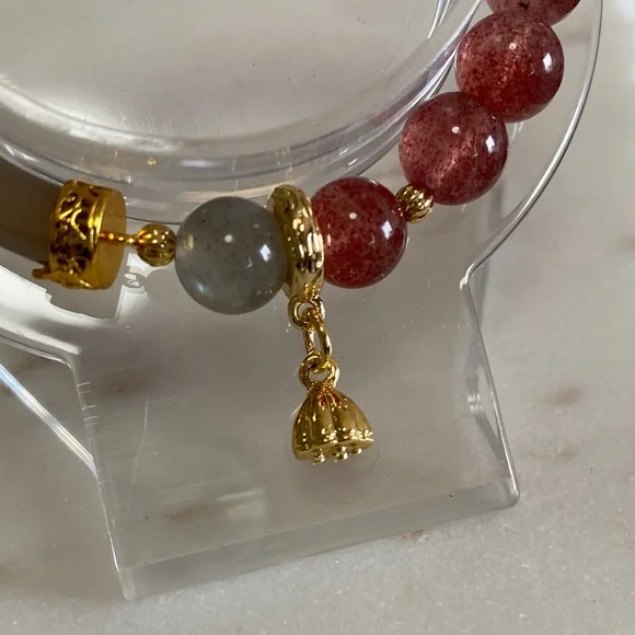 Agate Bangle & Strawberry Quartz Bracelet | Pink Crystal Hybrid Luxe ✨ - Picture 4 of 9